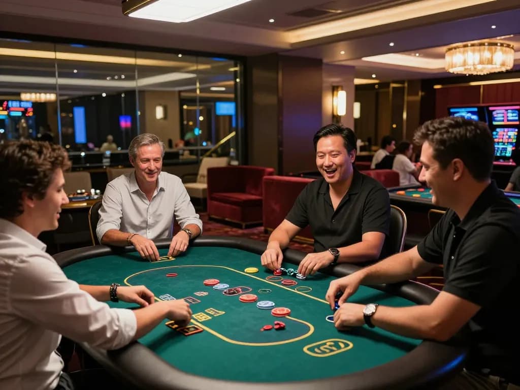 Participating in thrilling games at nego77 casino with vibrant atmosphere and excited players.