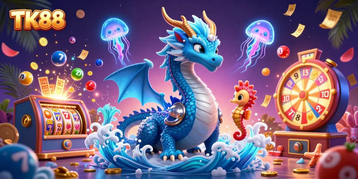 Experience thrilling moments at TK88 with vibrant casino elements and enchanting sea creatures.
