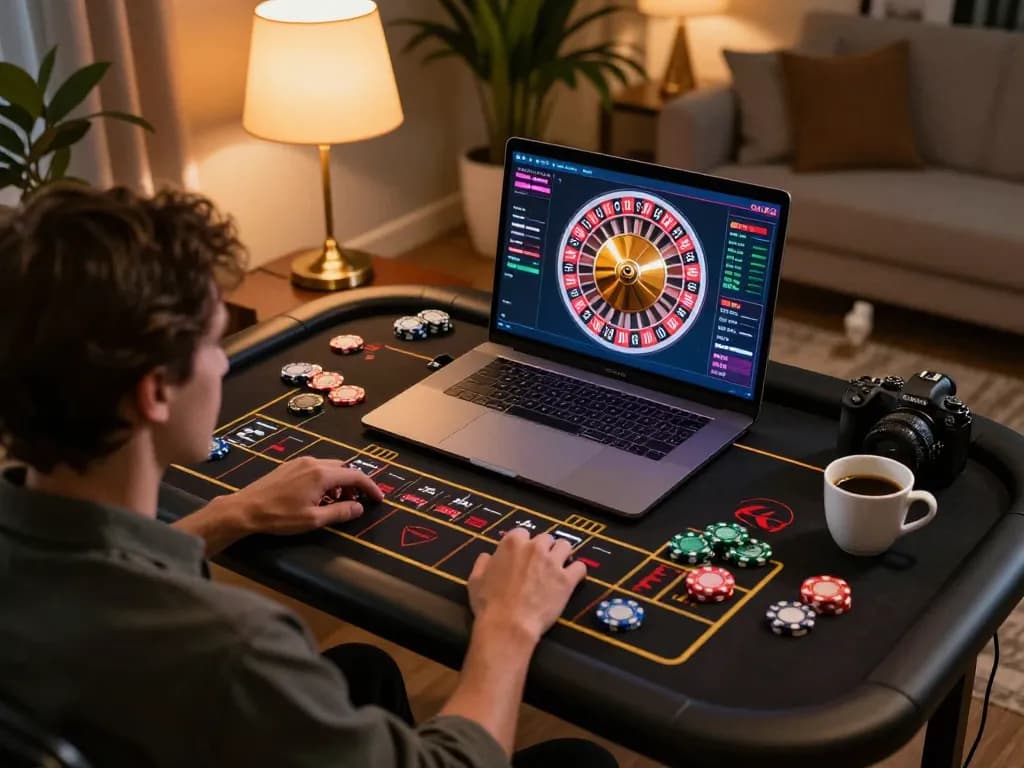 Experience thrilling online gameplay at MM99 COM with a vibrant roulette wheel and cozy atmosphere.