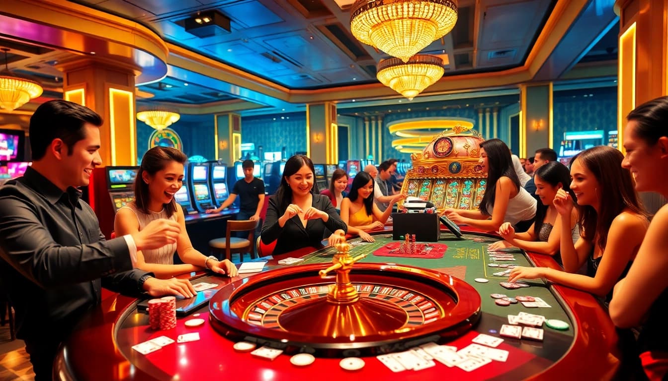 Gamblers experience thrilling wins at https://urr88.com/, surrounded by luxurious casino elements.