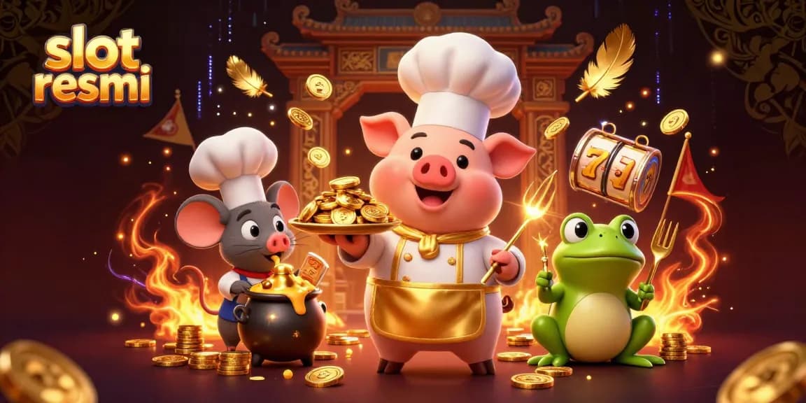 Experience the excitement of slot resmi with gold coins and lively characters in a dynamic casino scene.