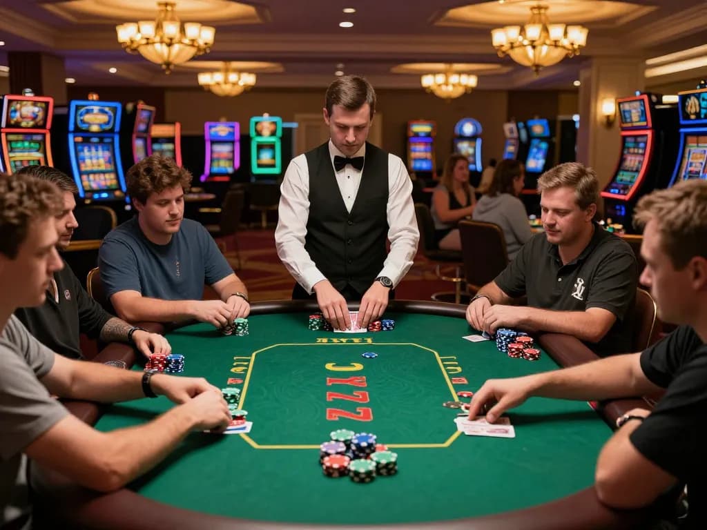 Players strategizing at the poker table in gem88, immersed in a high-stakes showdown.
