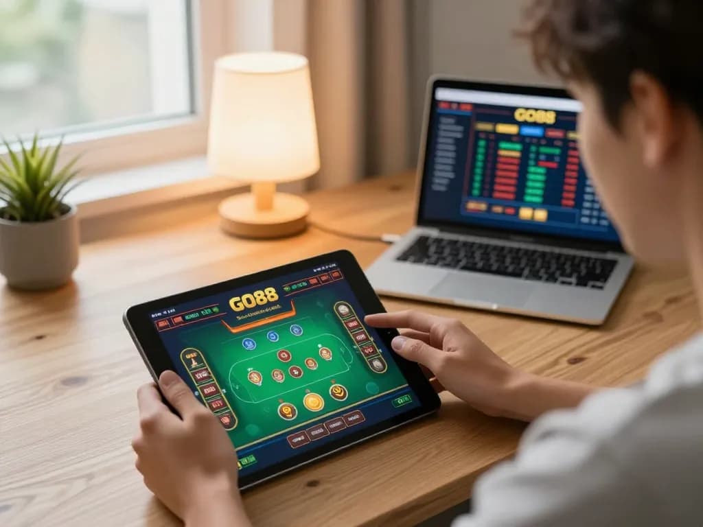 Engaging with the GO88 app for live dealer games in a cozy home setup.