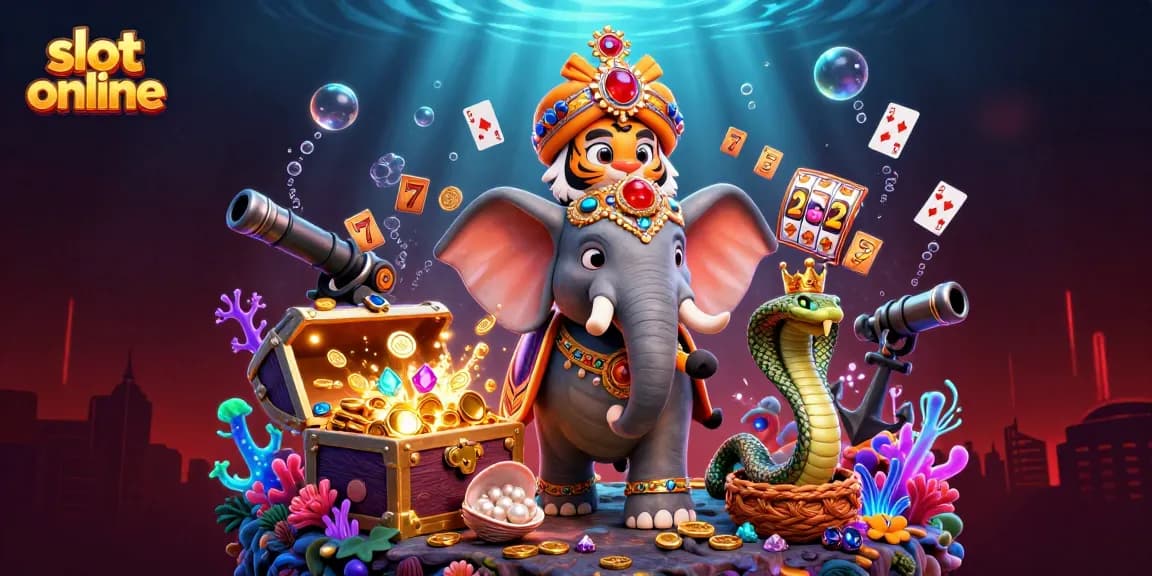 Menggandakan keseruan slot online dengan gambar 3D raja harimau dan gajah yang memikat.
