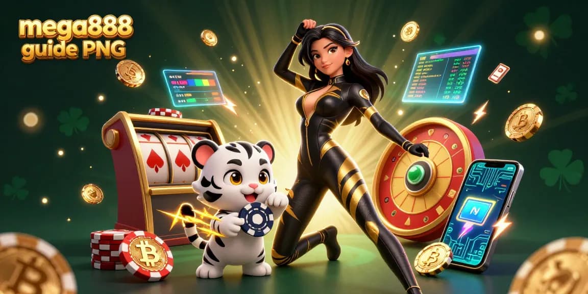 Experience thrilling gameplay with mega888 guide PNG featuring vibrant characters and casino elements.