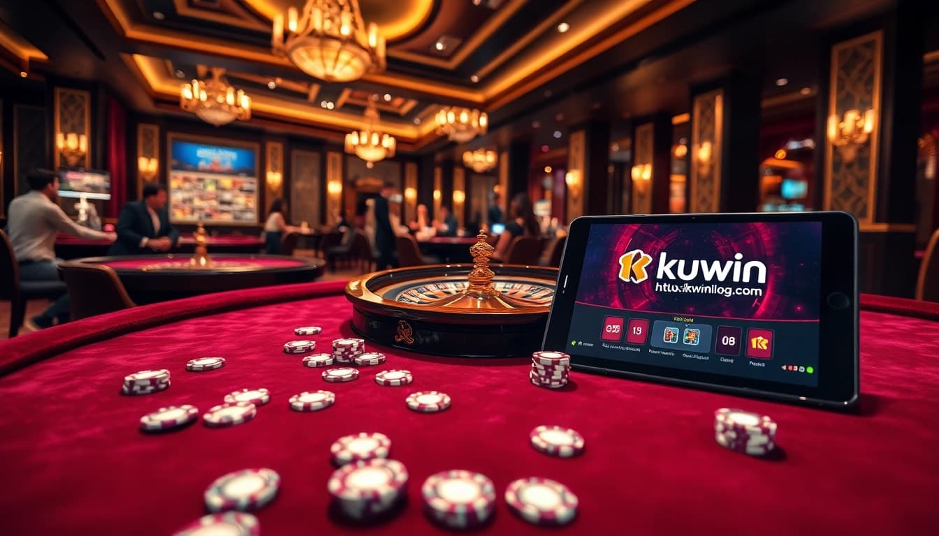 Experience high-stakes gaming excitement at https://kuwinblog.com/ featuring vibrant casino tables and roulette wheels.