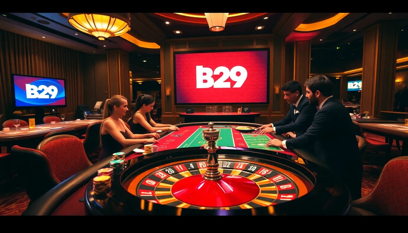 B29 platform thriving in a luxurious casino setting with vibrant games and professional dealers.