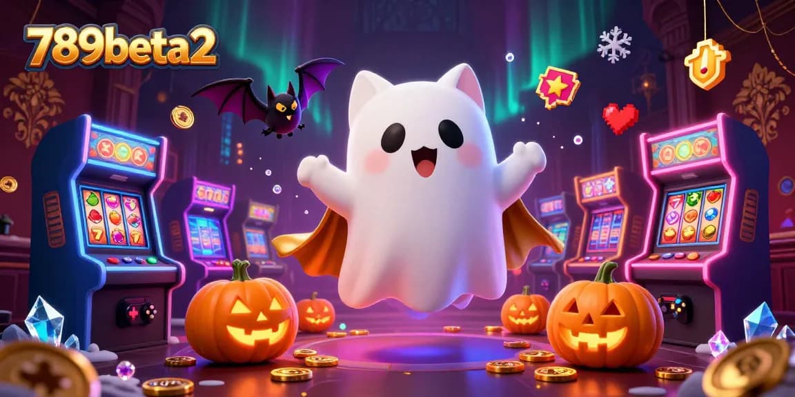 Experience the excitement of gaming with 789beta2, featuring a ghost cat and vibrant casino elements.