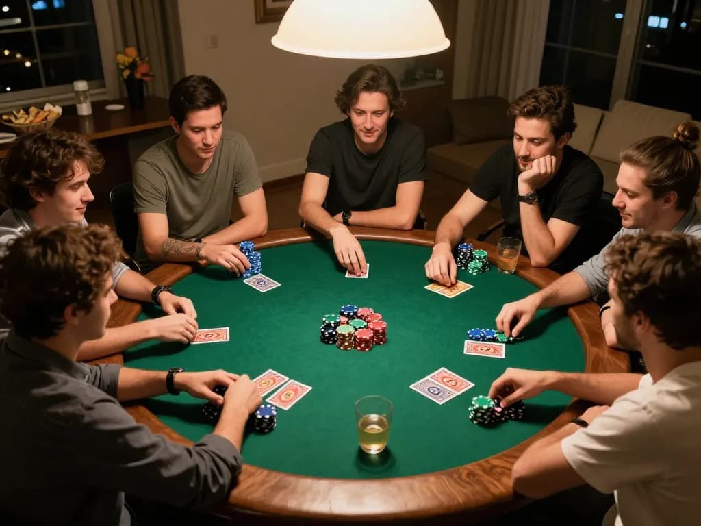 Say88 poker players strategizing and enjoying friendly competition during a home game night.