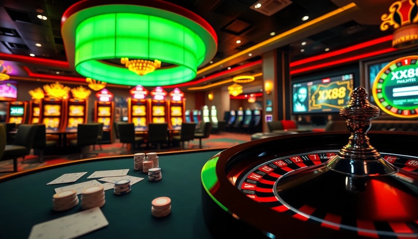 Experience the excitement of online gambling at XX88 with dynamic casino tables and slot machines.