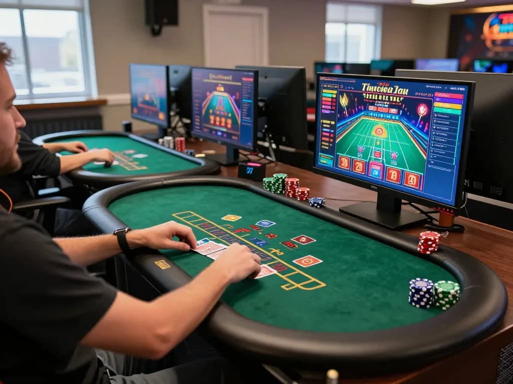 Player engaging with live blackjack game on 789club during online session, showcasing immersive gaming setup.