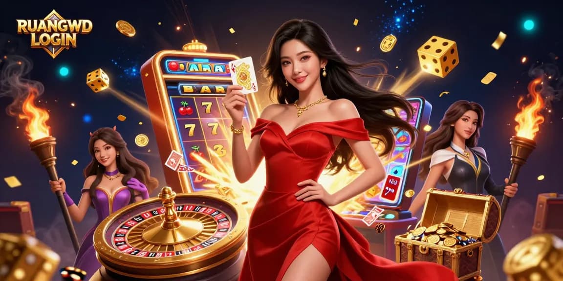 Engage in exciting gameplay with RUANGWD LOGIN at an elegant casino scene featuring vibrant elements.