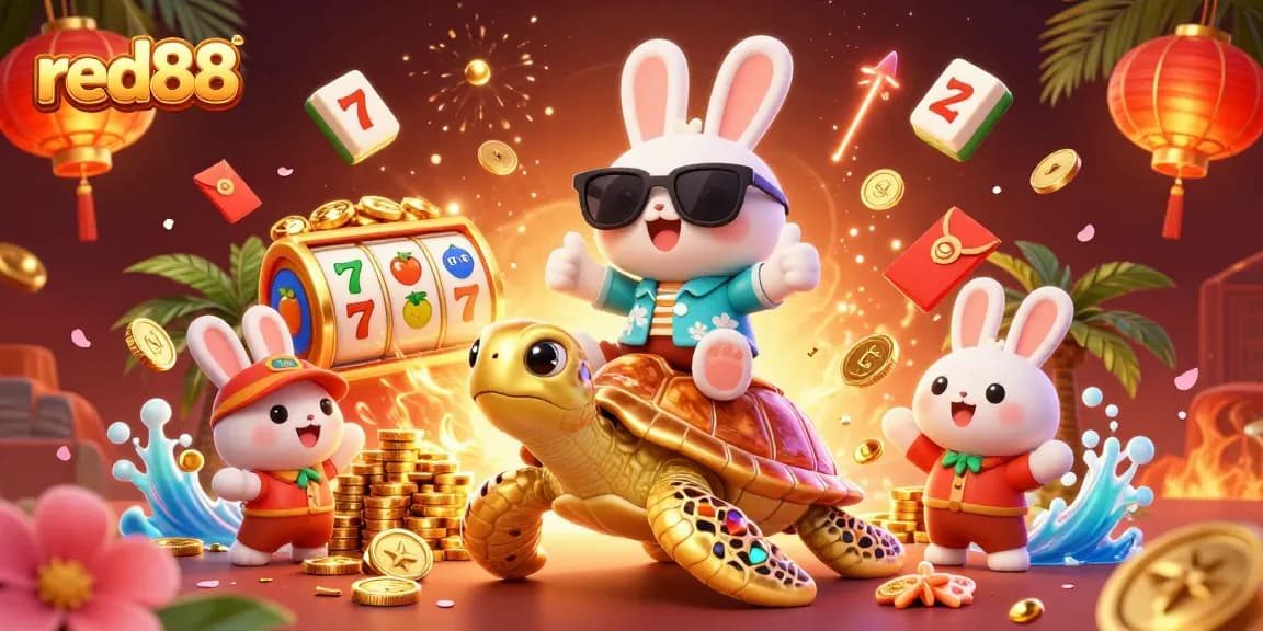 Spin and win at red88 with a lucky rabbit and golden sea turtle capturing casino excitement!