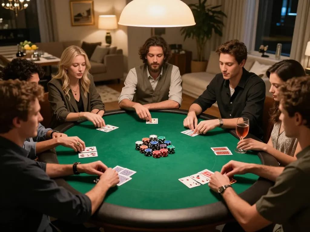 Players enjoying a friendly poker game at home showcasing kubet79’s engaging gaming atmosphere