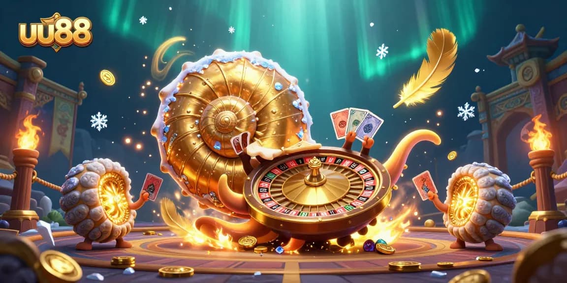 Experience the excitement of uu88 with a unique 3D illustration featuring a giant nautilus roulette wheel.
