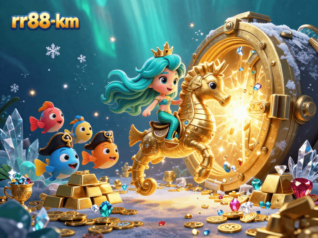 Engage with rr88-km's vibrant underwater casino scene featuring a glamorous mermaid and treasure elements.