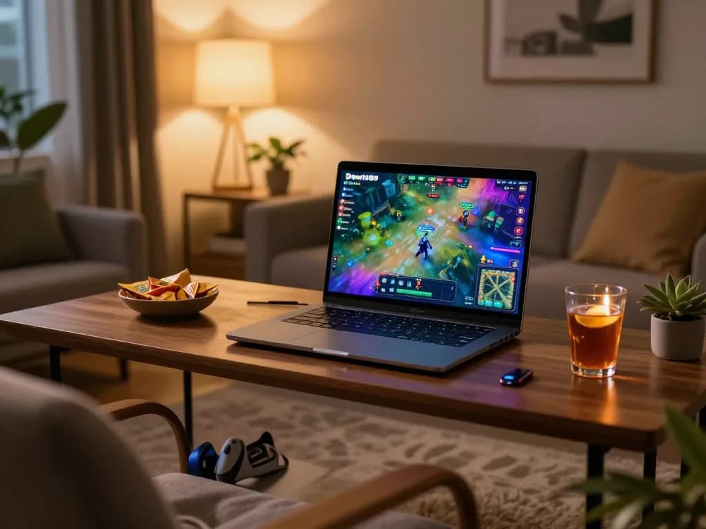 Sesi permainan online Dewi89 di rumah dengan gameplay yang berwarna-warni, suasana yang nyaman dan mengundang.
