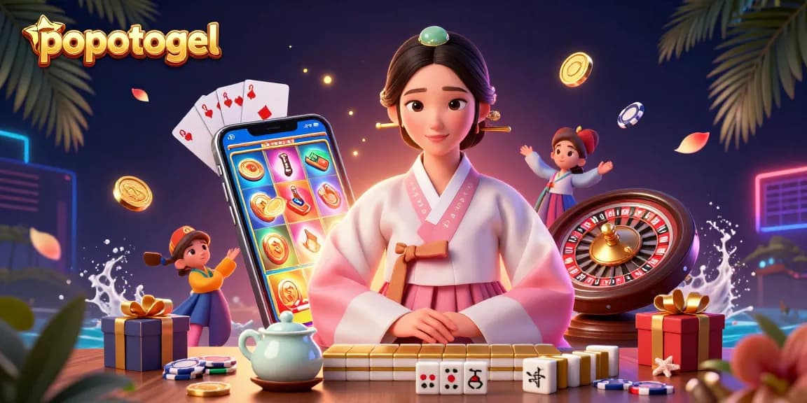 Experience popotogel fortune with vibrant slot games showcased in a detailed 3D scene.