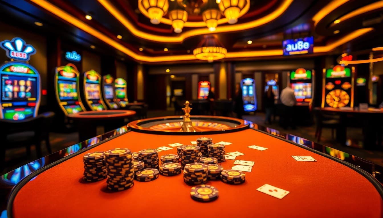 Exciting casino scene with AU88 poker table and gaming elements.