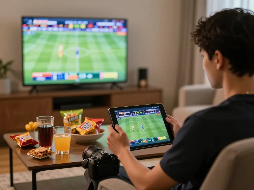 Engaging in online sports betting with incakoin displayed on tablet during an exciting game