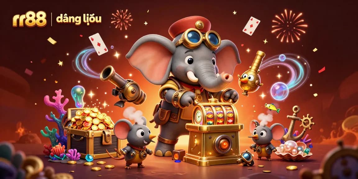 Experience rr88 | đăng nhập with an exciting steampunk casino illustration, featuring vibrant characters and game elements.