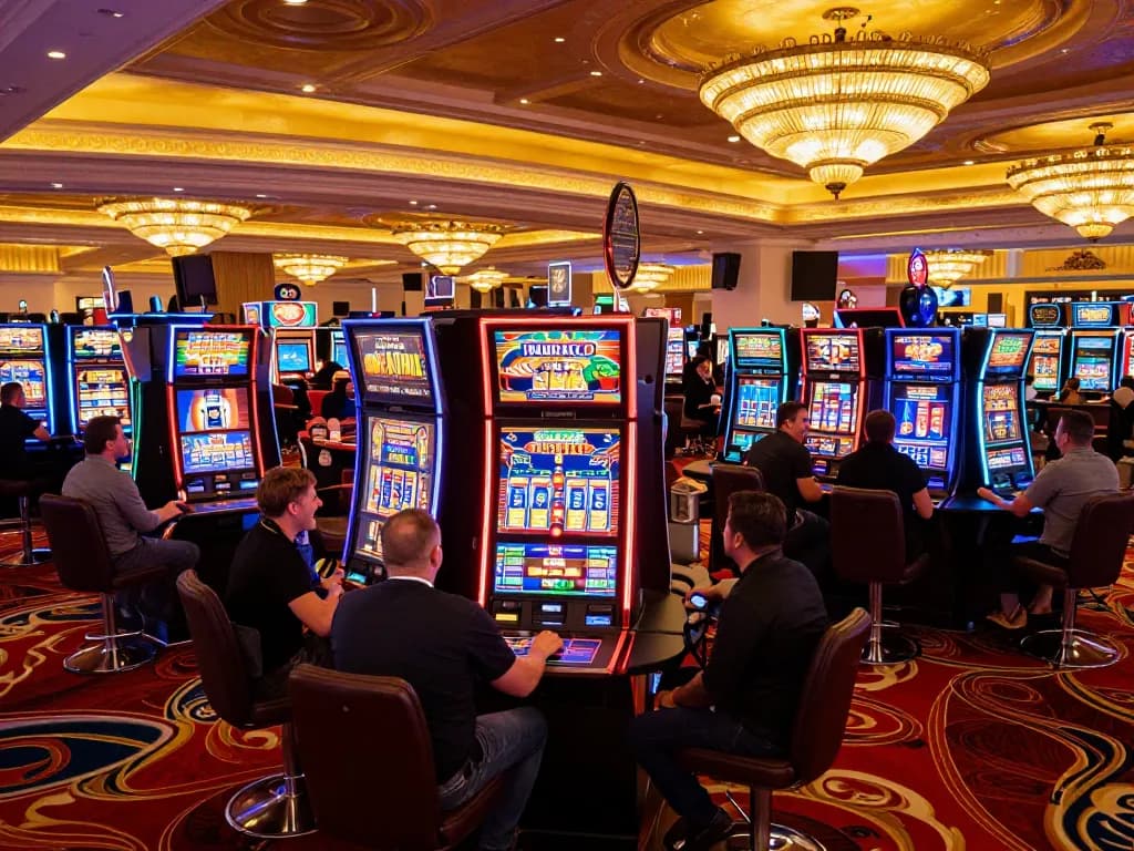 Casino floor featuring exciting gameplay at 11-hd with vibrant slot machines and engaging players.