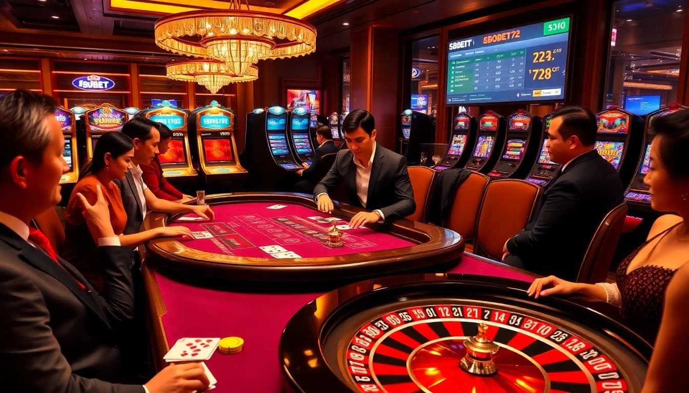Experience thrilling moments at SBOBET92 with an elegant poker table and vibrant casino elements.