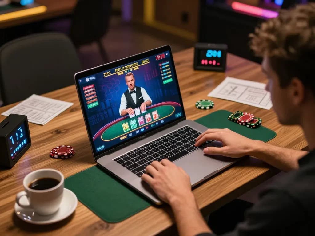 Player enjoying online blackjack at https://fc88bet.uk.com with vibrant visuals and cozy atmosphere