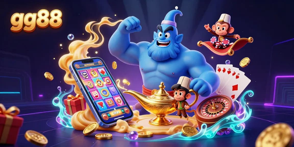 Win big with gg88's dynamic casino experience featuring a genie and a magic carpet.