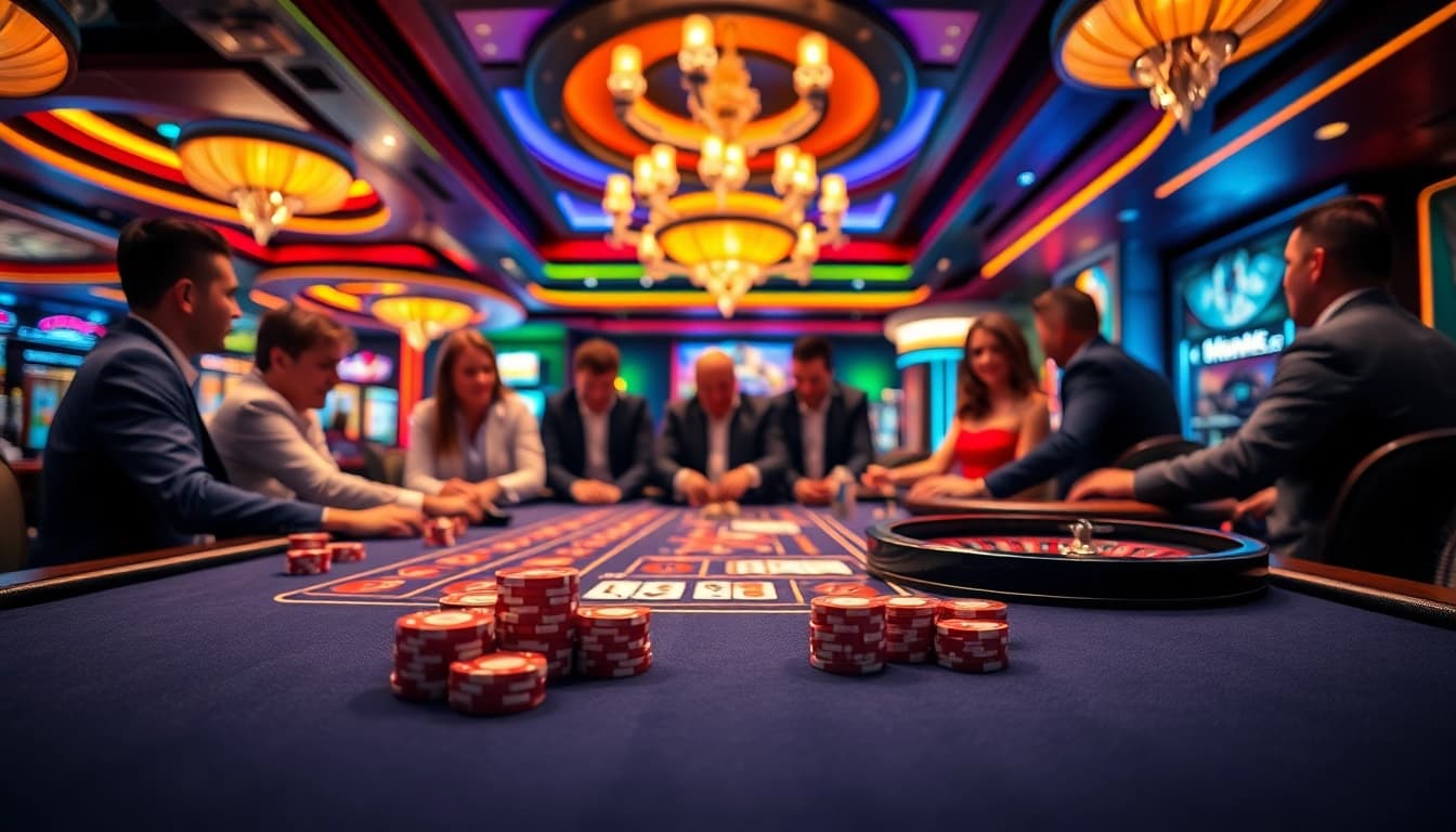 Erleben Sie aufregende casino-spiele de in einem luxuriösen Casino-Ambiente mit lodernden Lichtern.