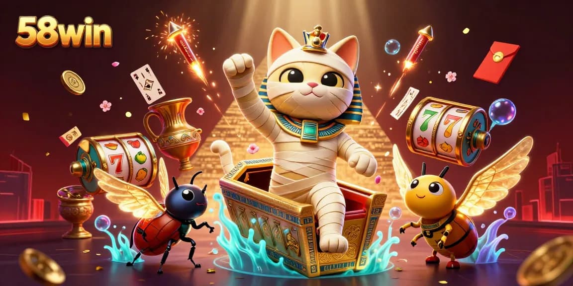Experience thrilling casino excitement with 58win's vibrant mummy cat and gold symbols