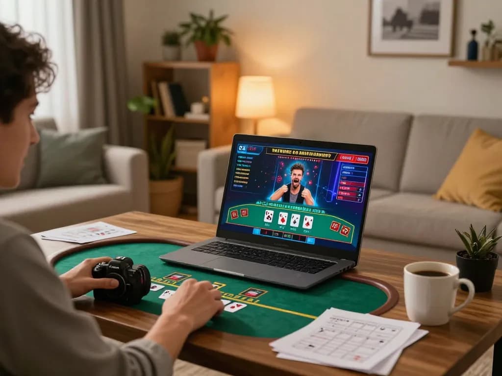Engaged player enjoying jilipinas live dealer blackjack at home, showcasing excitement and strategy.