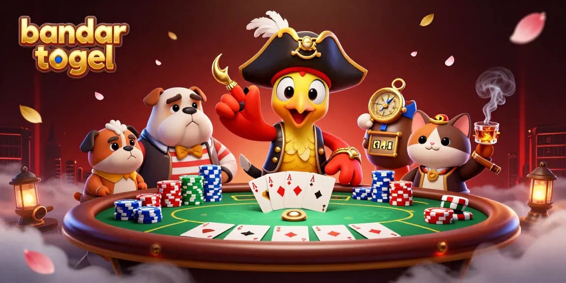 Rasakan keseruan bandar togel dengan adegan poker berwarna-warni yang menampilkan karakter bajak laut.