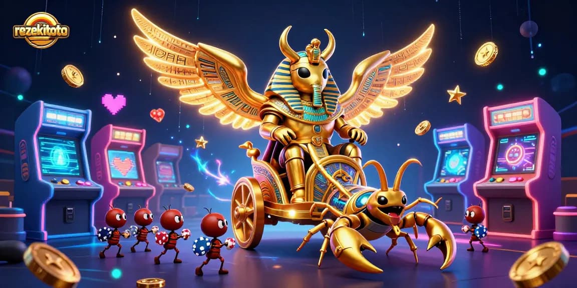 rezekitoto offers exciting gameplay as a colossal beetle rides with vibrant casino elements.