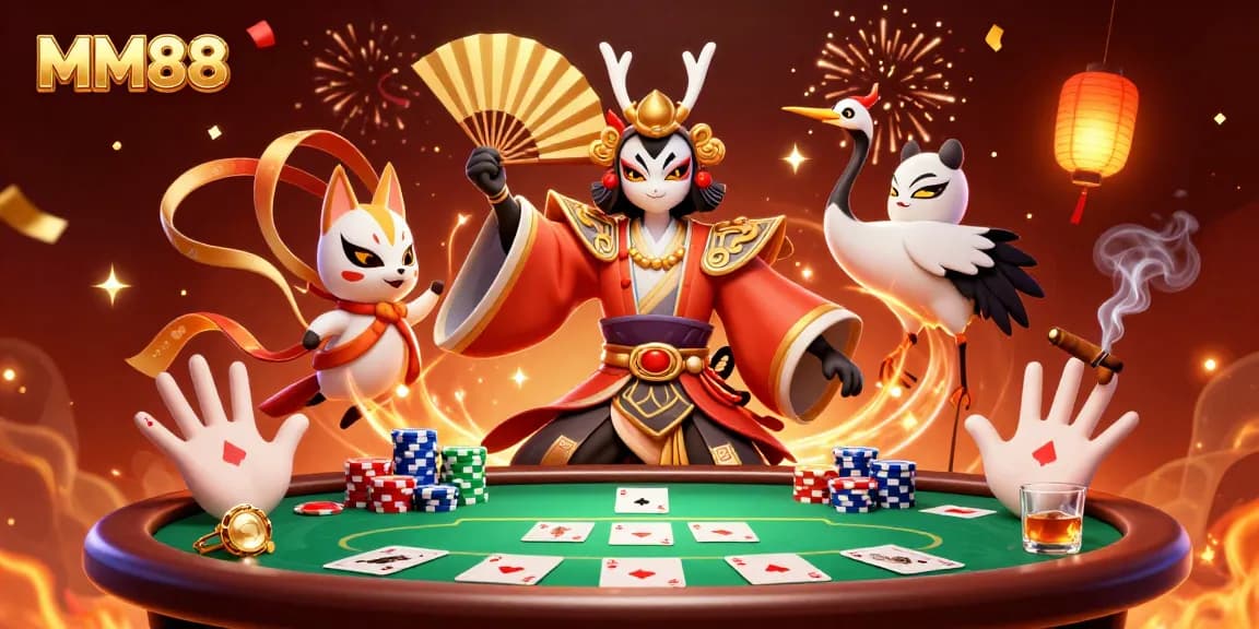 Engage in thrilling MM88 poker action with dynamic 3D characters and vibrant casino elements.