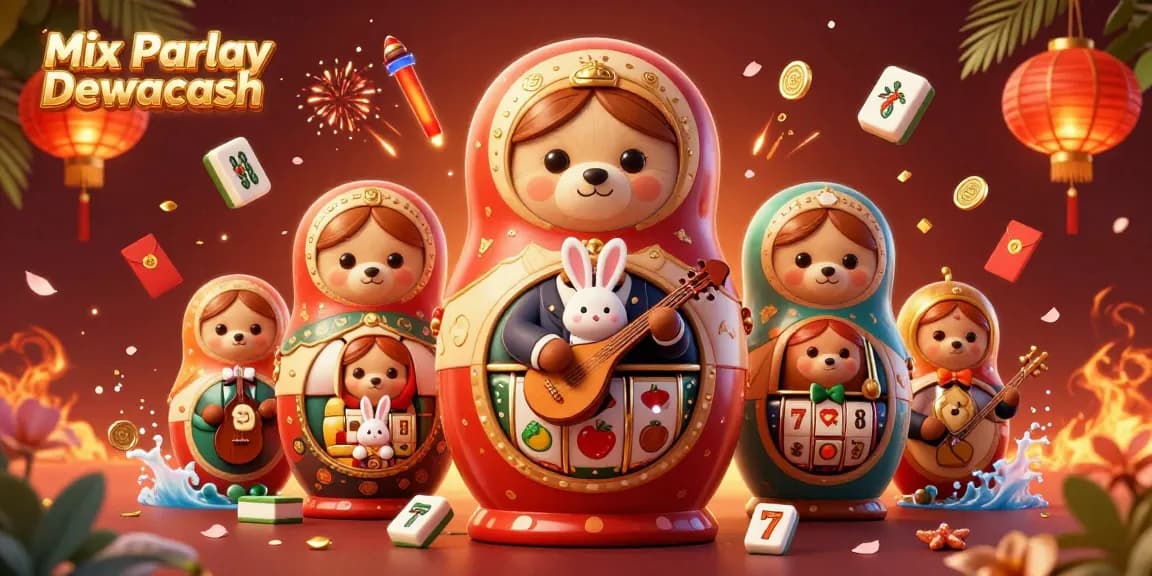 Engage with Mix Parlay Dewacash through a vibrant 3D casino scene filled with excitement and game elements.