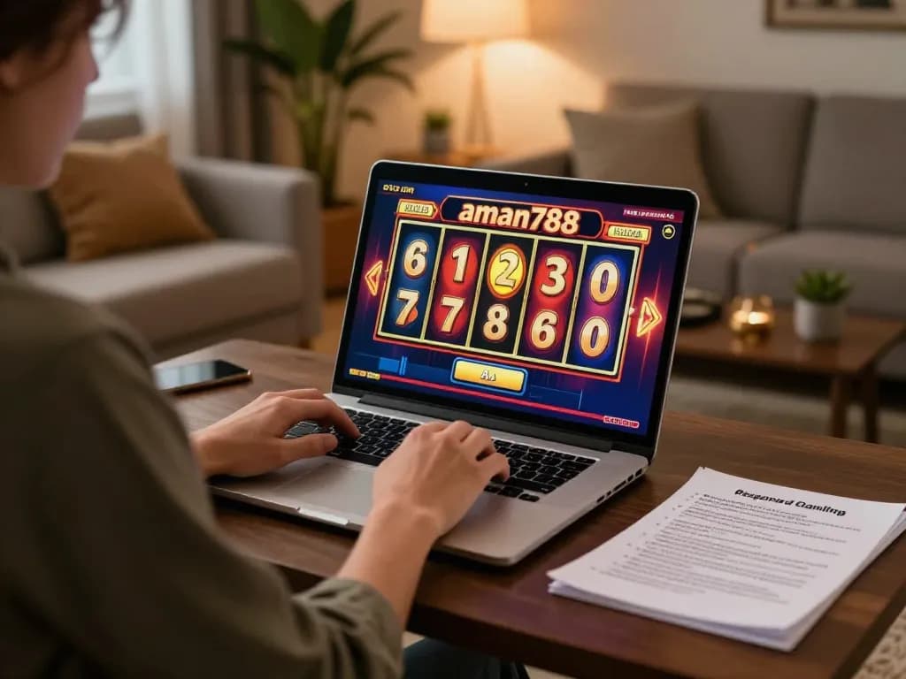 Engaging in online slot gaming at aman788 in a cozy home environment, combining strategy and comfort.