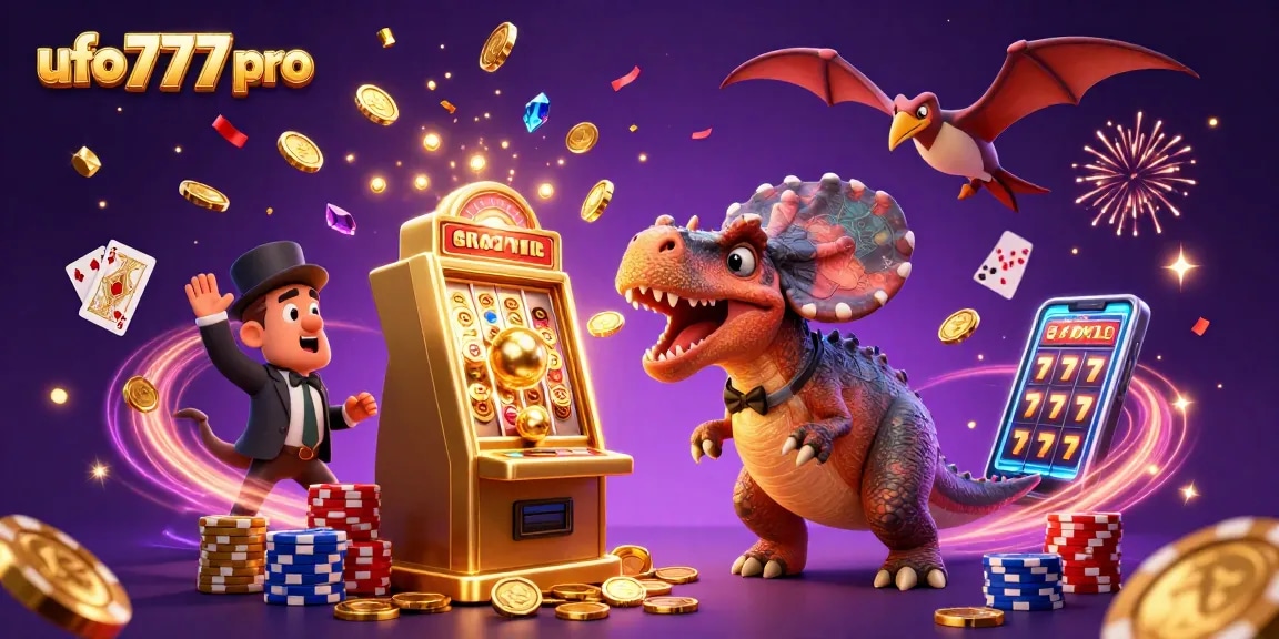 Experience excitement at ufo777 pro with a pachycephalosaurus celebrating jackpot wins!