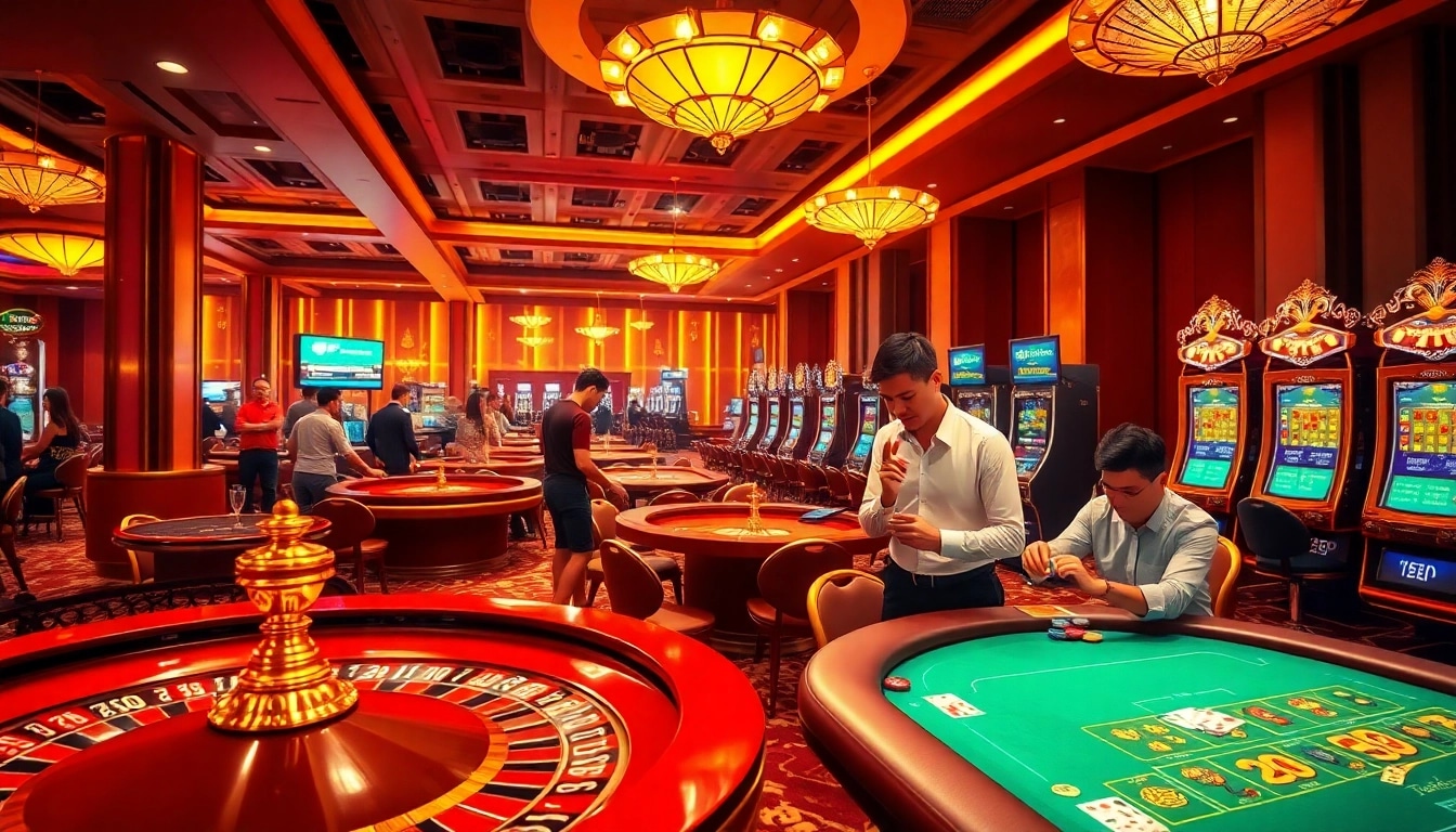 Experience luxury gaming at nhà cái shbet with vibrant casino tables and engaged players.