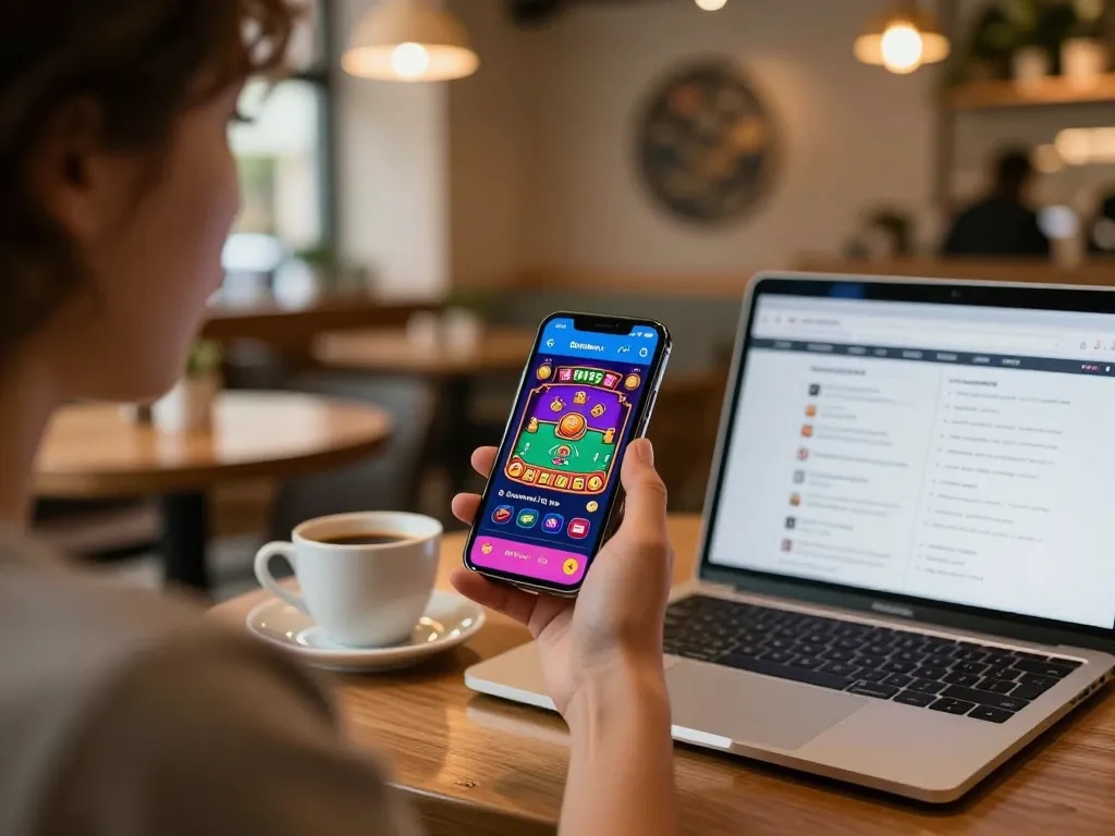 Engaging scene of a player using done55 app on smartphone for real money gaming