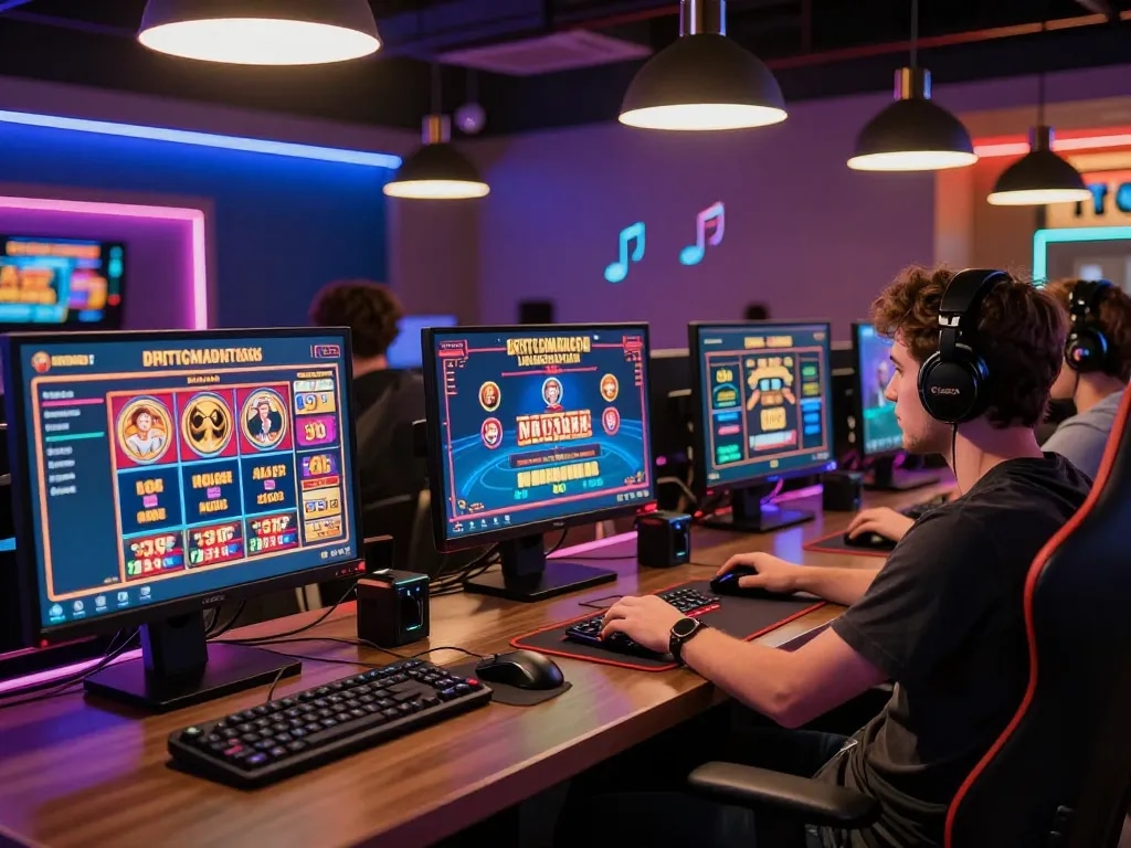Player engaging in online casino games at DN88, showcasing poker and slots in an exciting gaming setup.