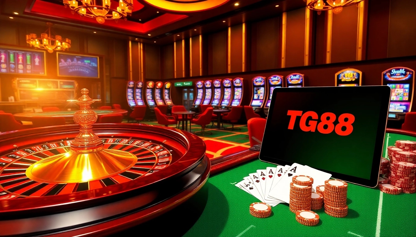 Experience thrilling gameplay at TG88 casino with exciting roulette and poker action.