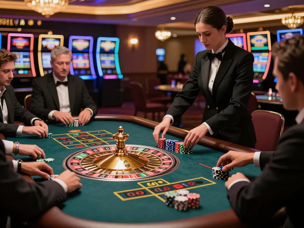 32win roulette players enthusiastically placing bets at a vibrant casino table.