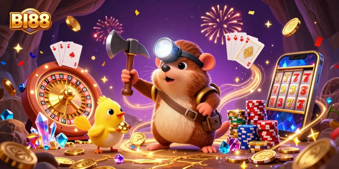 Experience thrilling gaming at BI88 Casino with vibrant treasures and excitement flying around.