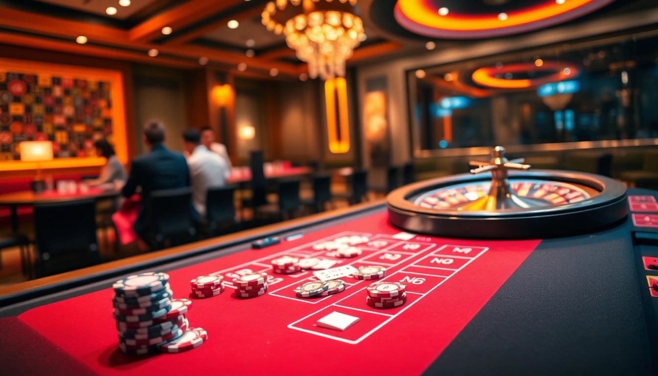 Experience high-stakes action at an idnslot gaming table in a luxurious casino setting.
