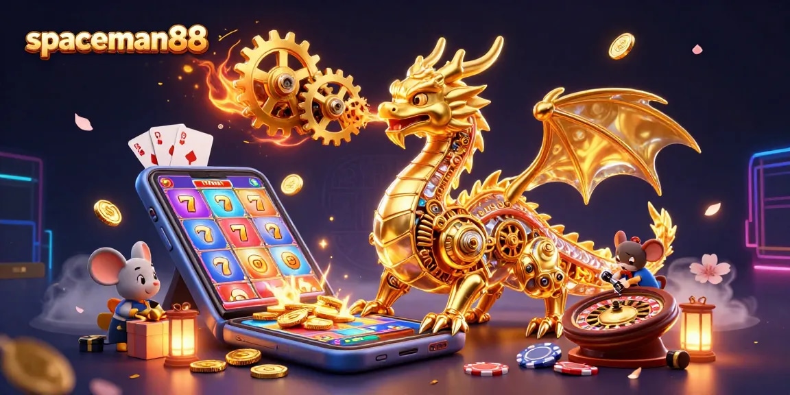 Experience SPACEMAN88 excitement with a dynamic 3D casino scene illustrating wild wins.
