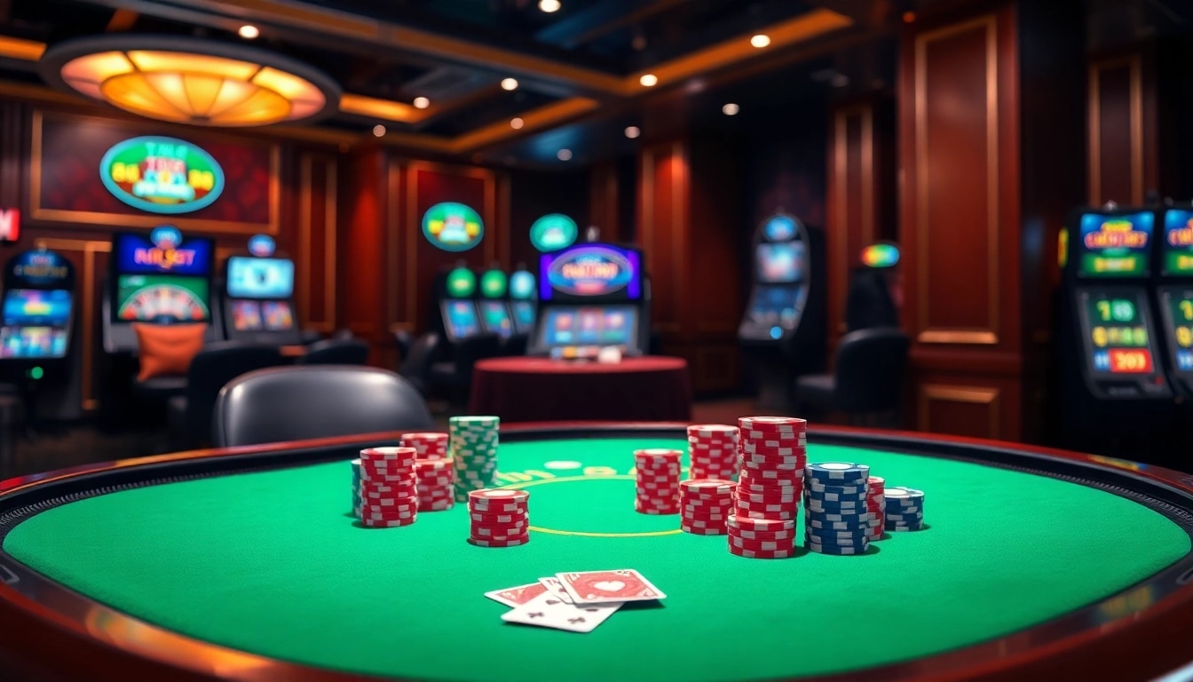 Experience the thrill of TR88 with vibrant poker chips and cards on a luxurious casino table.