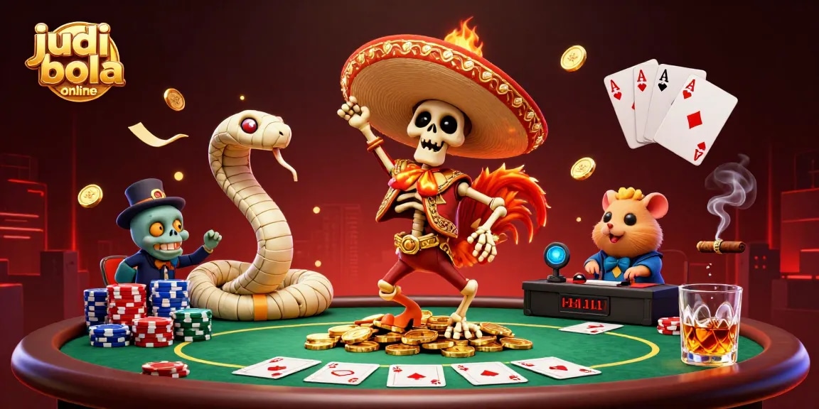 Experience exciting judi bola online action with a vibrant 3D casino scene featuring lively characters.