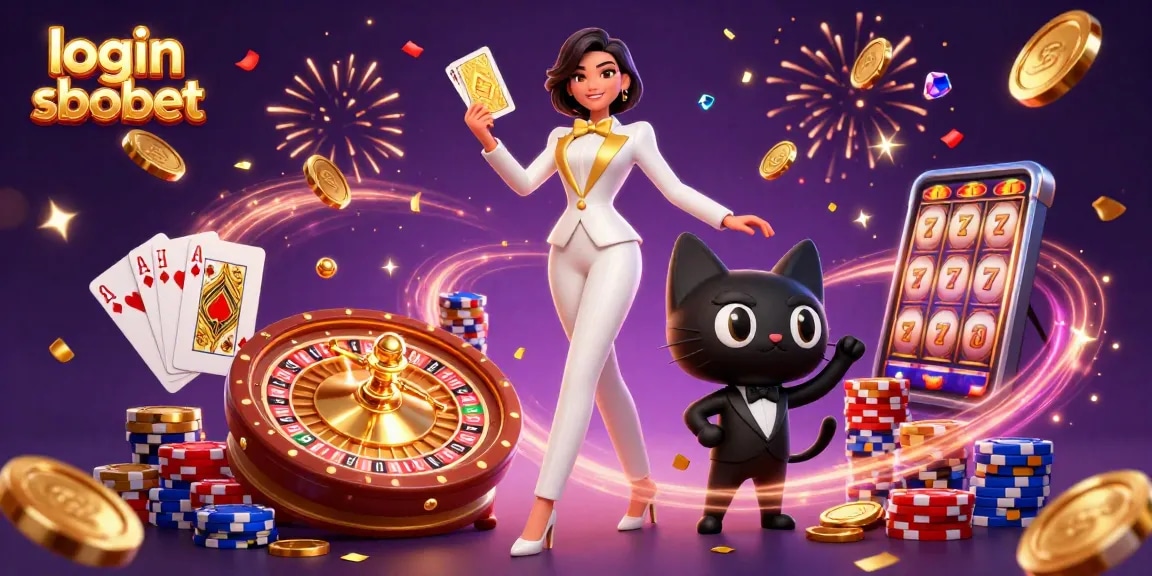 Engage with the thrill of login sbobet while enjoying an exciting casino scene featuring cards and chips.
