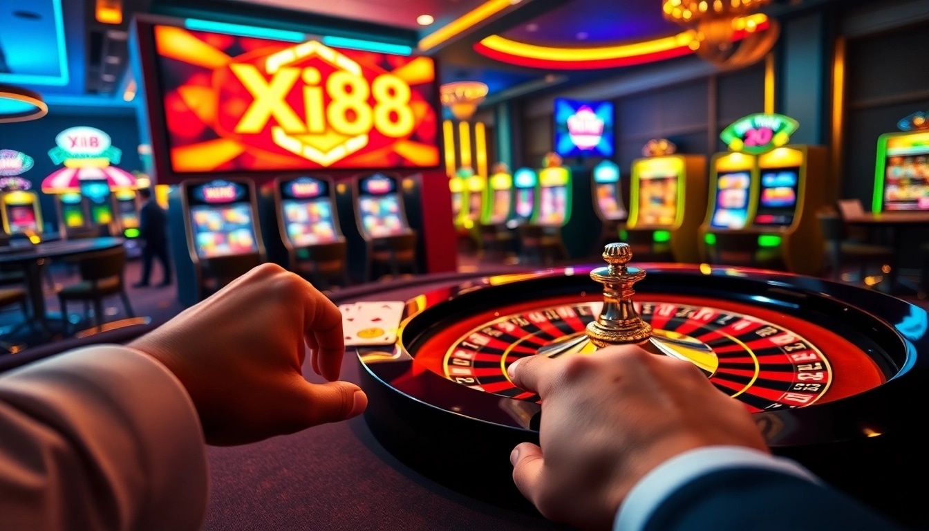 Xin88 engages players with vibrant casino action on a lively poker table and roulette wheel.